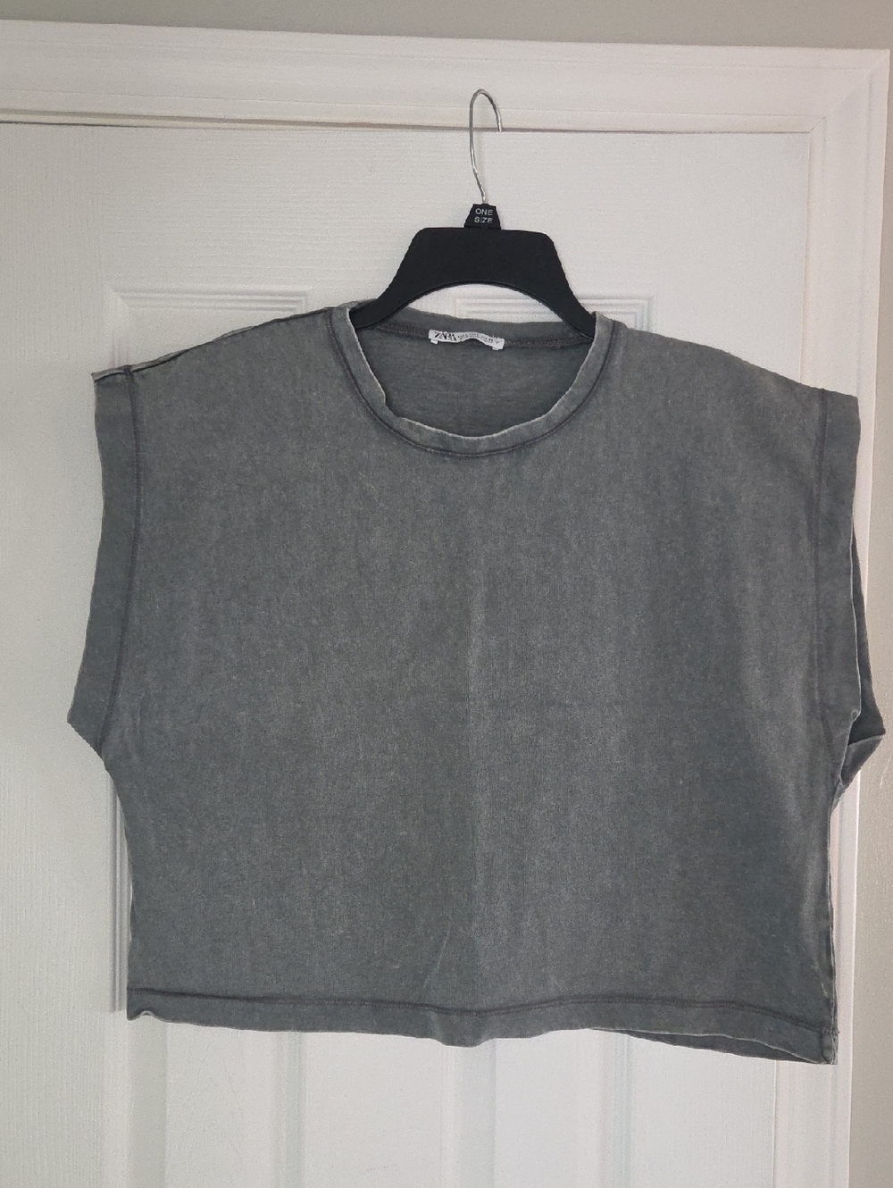 Zara Washed Gray Boxy Crop Top